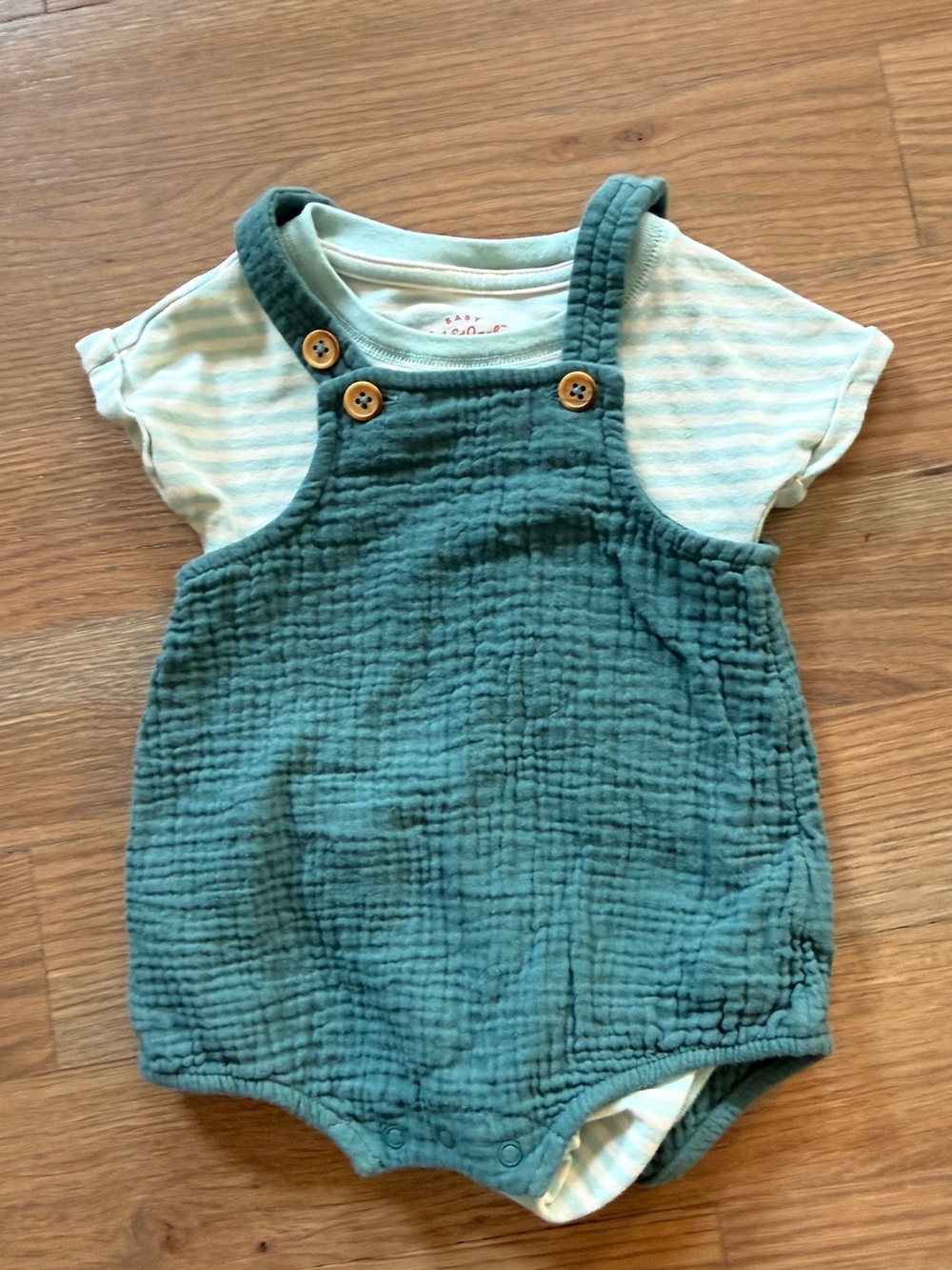 Cat & Jack Teal Gauze Romper with Cream & Teal Striped Tee